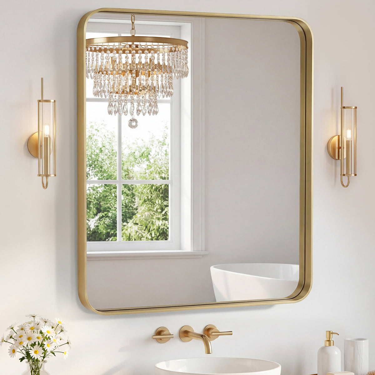 Rectangular Metal Frame Wall Mirror, Full-Length Border, Black, Silver or Gold, 32 x 40 or 32 x 48 in. — detail view 3