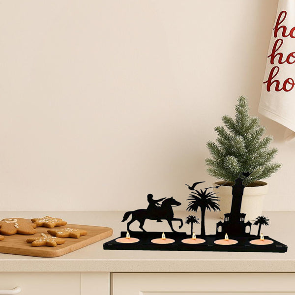 Rustic Wooden Antler Candle Holder Set