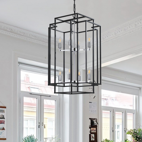8-Lantern Tiered Iron Chandelier, Industrial Farmhouse, 18 in