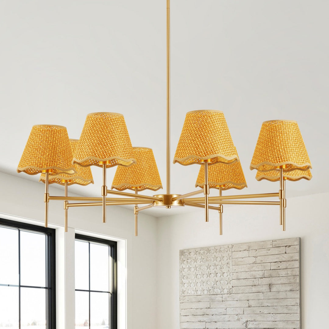 Bohemian Farmhouse Rattan Pendant Chandelier, 8-Light, Gold Finish, 38.6 in. — detail view 4