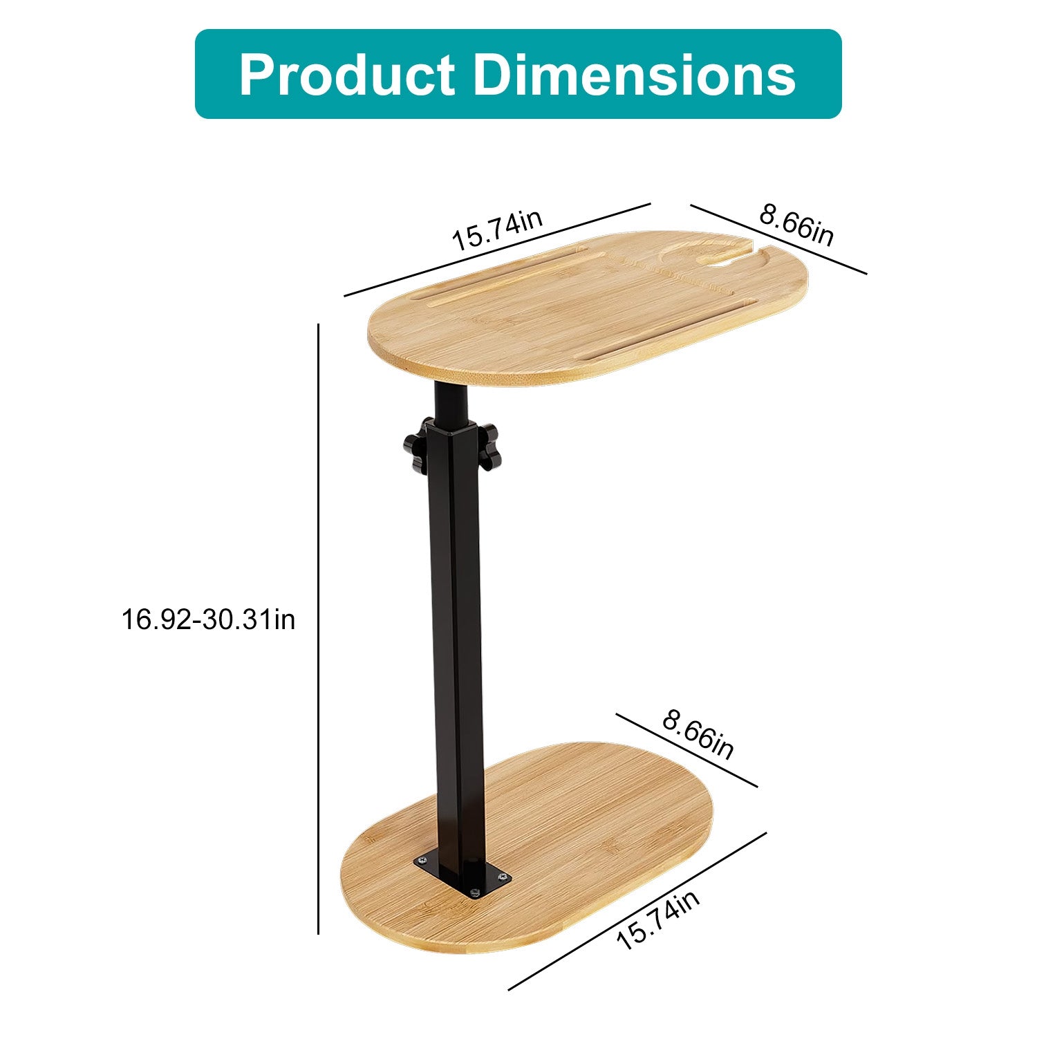 1Pc C-Shaped Bathtub Tray Table With Adjustable Height 360Degree Rotat