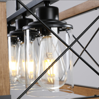 Walnut & Black Industrial Farmhouse Rectangular Pendant Light, 5-Light Chandelier, 32 in.