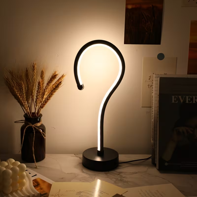 Question Mark LED Table Lamp, Sculptural Matte Black Accent Light, Set of 2 — detail view 3