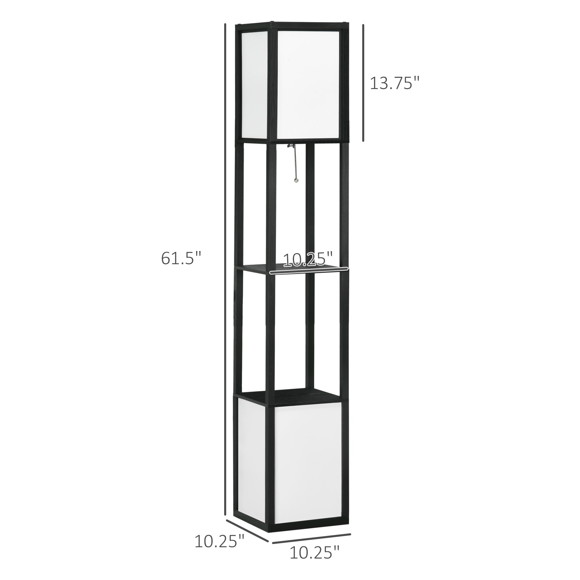 Modern Shelf Floor Lamp, Dual Ambient Light, Built-In Storage, Black Finish