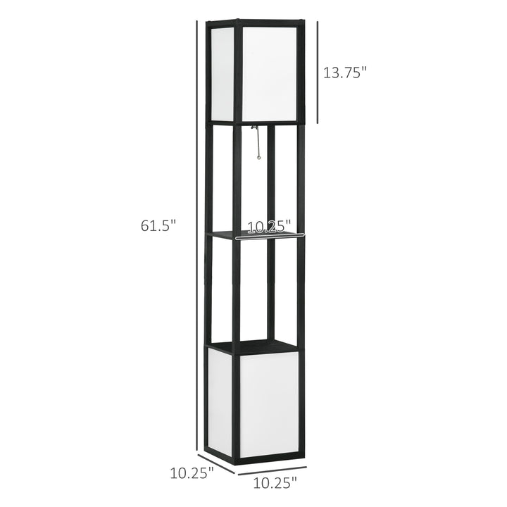 Dimension diagram for Modern Shelf Floor Lamp, Dual Ambient Light, Built-In Storage, Black Finish