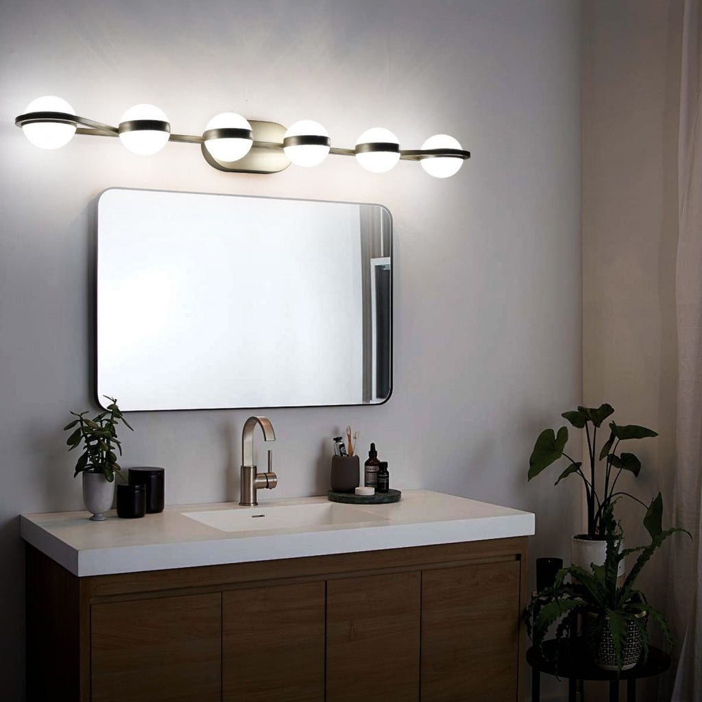 43in Gold Minimalist LED Bathroom Vanity Light With Crystal Sand Acryl