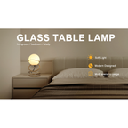 Glass Globe Table Lamp, Matte Gold Spiral Ring Base, 13.5 Inch