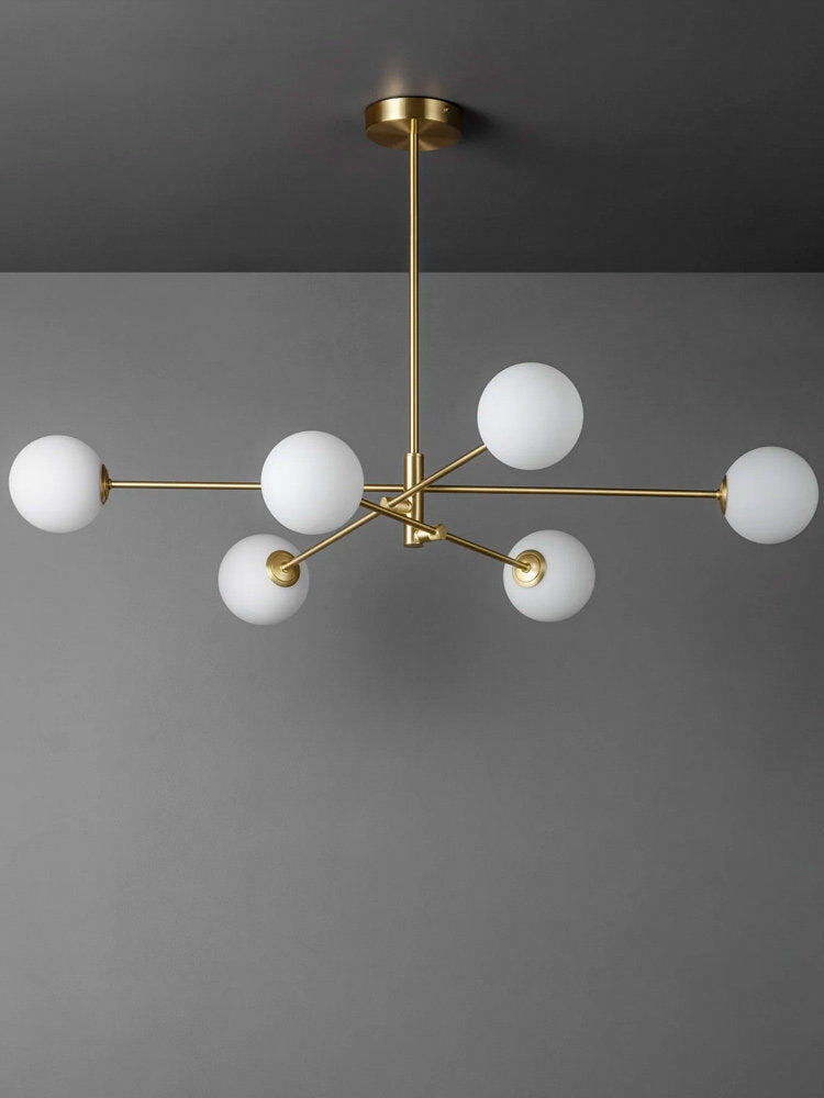 Minimalist 6-Light Wrought Iron Chandelier with Glass Shades