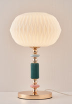 Danish Pastel Ceramic Table Lamp, Ribbed Fabric Shade