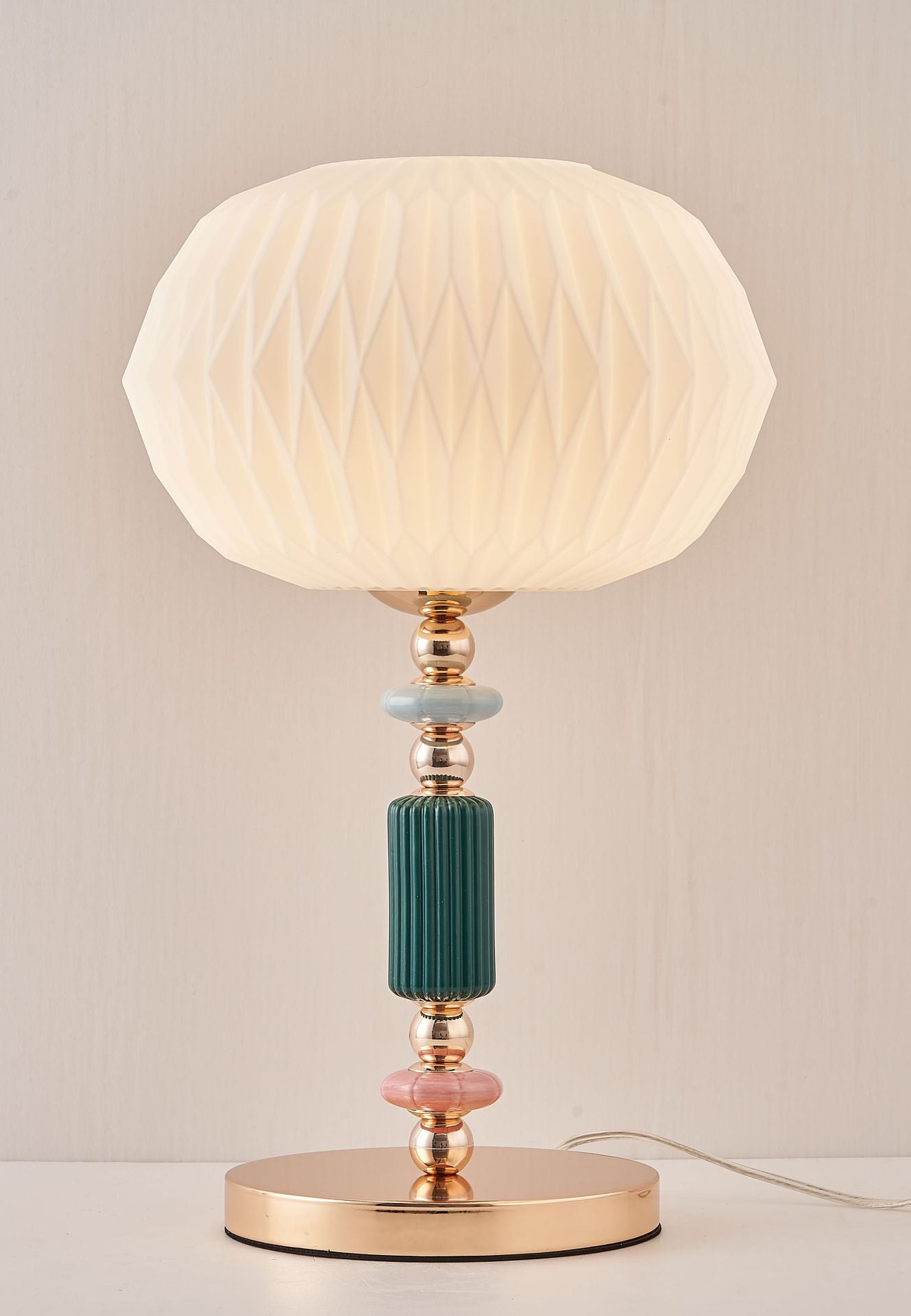 Danish Pastel Ceramic Table Lamp, Ribbed Fabric Shade