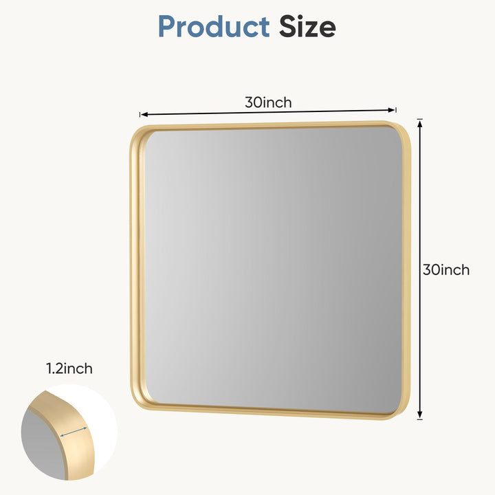 Dimension diagram for Rectangular Metal Frame Wall Mirror, Wide Border, Black, Silver or Gold, 24 x 40 or 30 x 30 in.