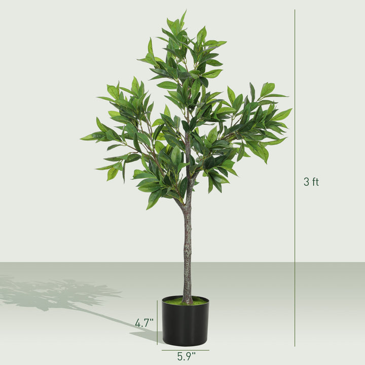 Dimension diagram for Artificial Laurel Tree, 37 in. Faux Potted PEVA Plant, Green, for Living Room Corner