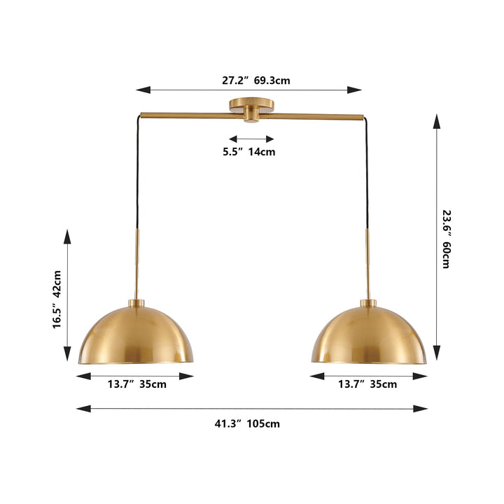 Dimension diagram for Industrial Modern Double Pendant Light with Adjustable Cord, Gold/Brass Finish, 41 in.
