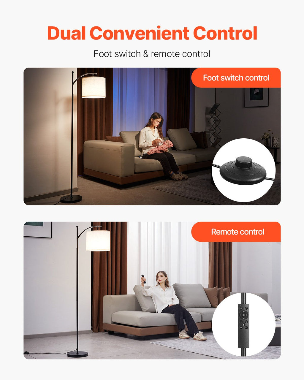 Dimmable LED Floor Lamp, Adjustable Color Temperature, Remote Control