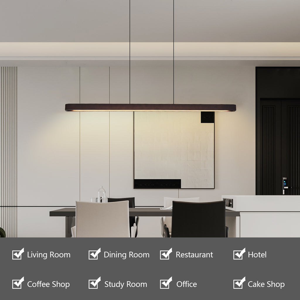 Walnut Wood LED Pendant Light, Linear 51 Inch, Dimmable