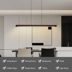 Walnut Wood LED Pendant Light, Linear 51 Inch, Dimmable