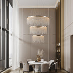 24 In. Round Crystal LED Chandelier, Chrome, Adjustable Color Temp