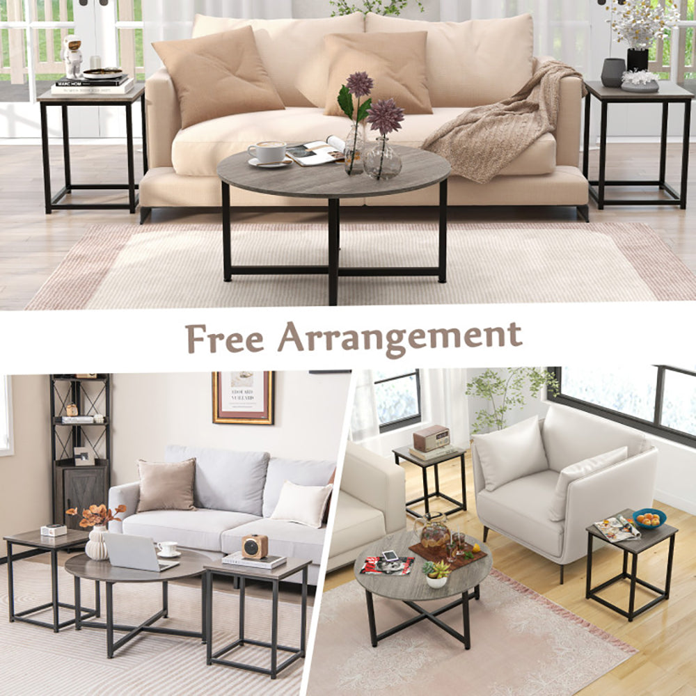 3-Piece Coffee and End Table Set, Round and Square