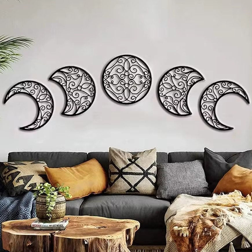Wrought Iron Crescent Moon Wall Art, Metal Wall Decor, Set of 5, for Living Room — detail view 3