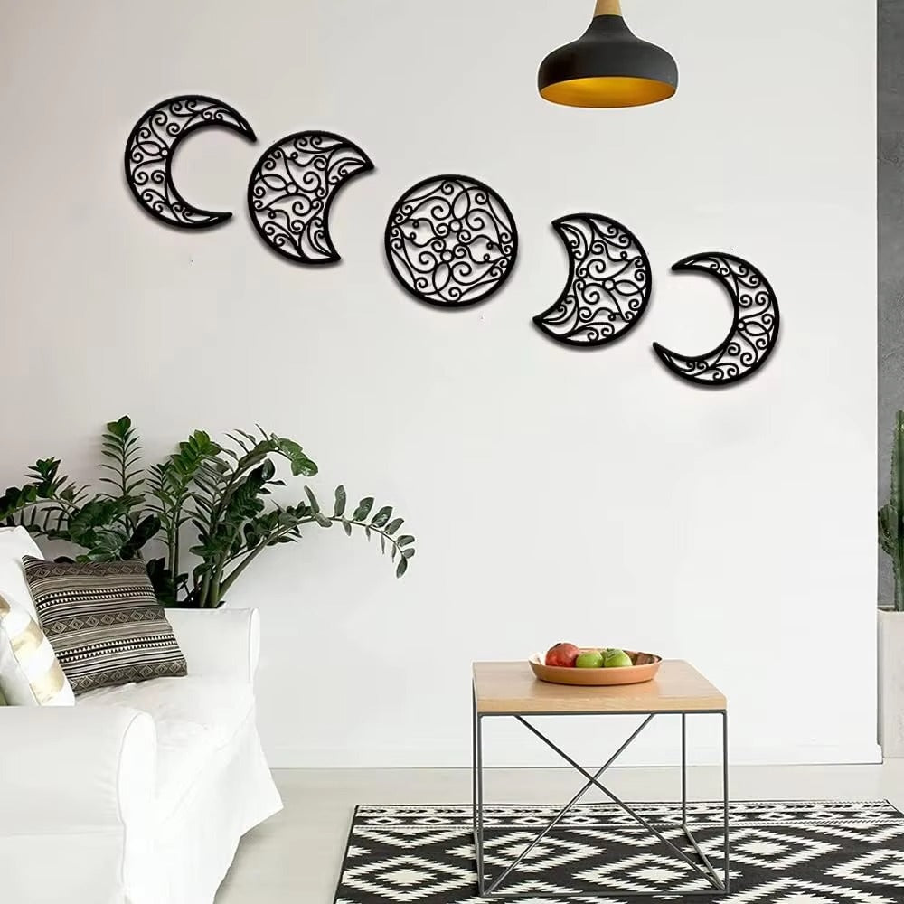 Wrought Iron Crescent Moon Wall Art, Metal Wall Decor, Set of 5, for Living Room — detail view
