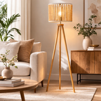 Reading Floor Lamp, Three-Legged Wood Base, Brown Finish