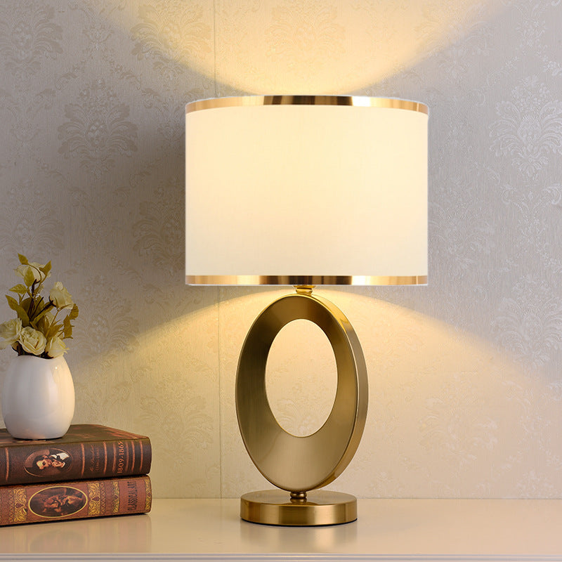 Gold Oval Ring Table Lamp, Black Linen Drum Shade, 20 Inch