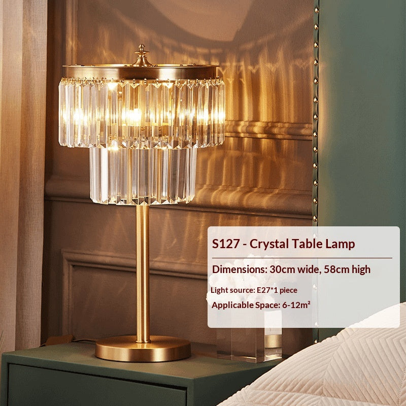 Copper Crystal Table Lamp, Tiered Prism Shade, 23 Inch