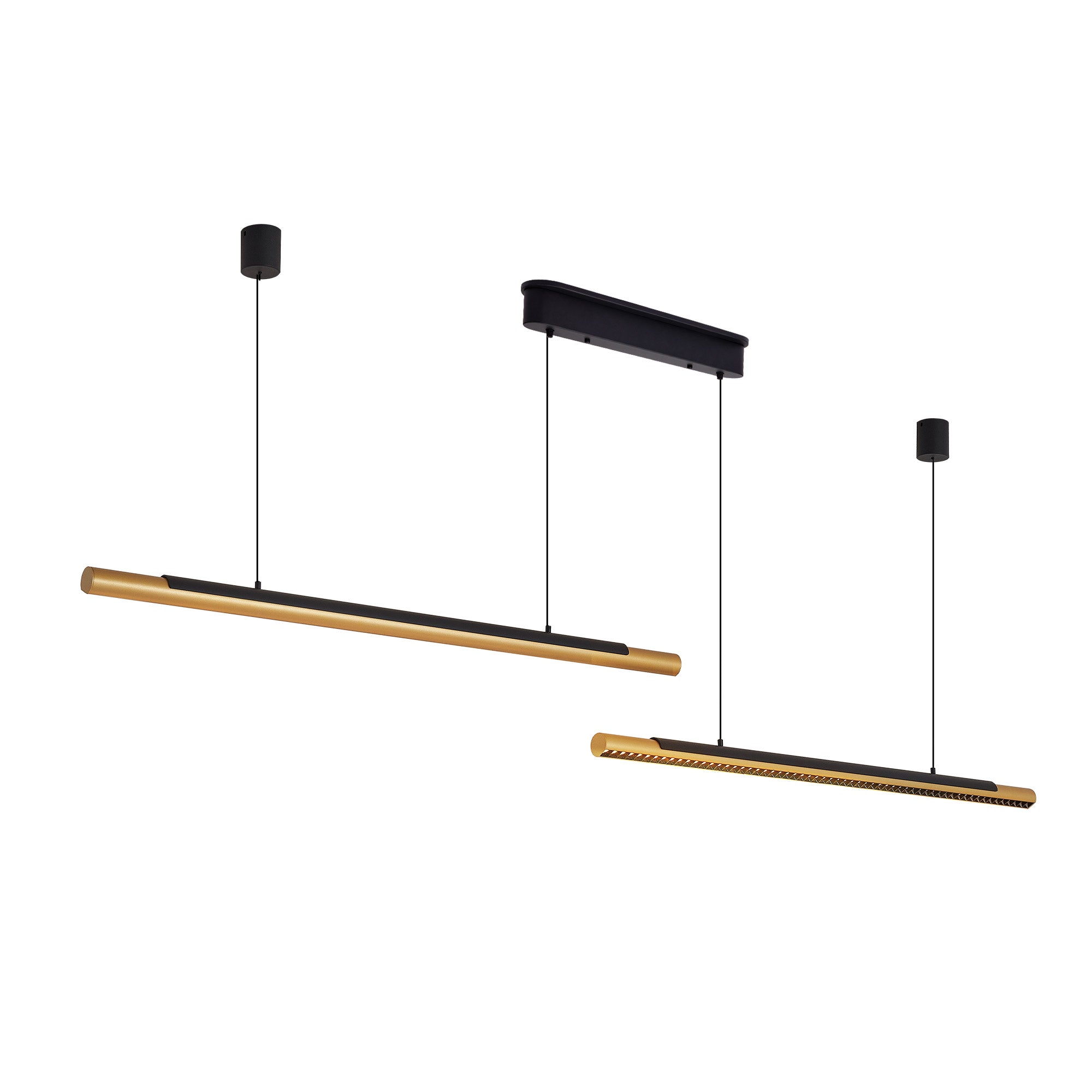 Modern LED Pendant Light, Adjustable Hanging, Black & Gold Finish, 75 in.