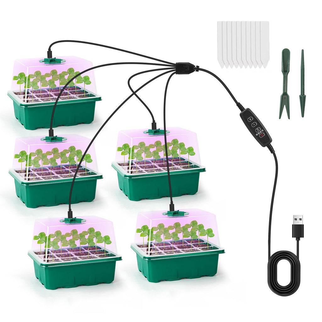 5Packs Seed Starter Tray For Spring Gardening With Grow Light Humidity