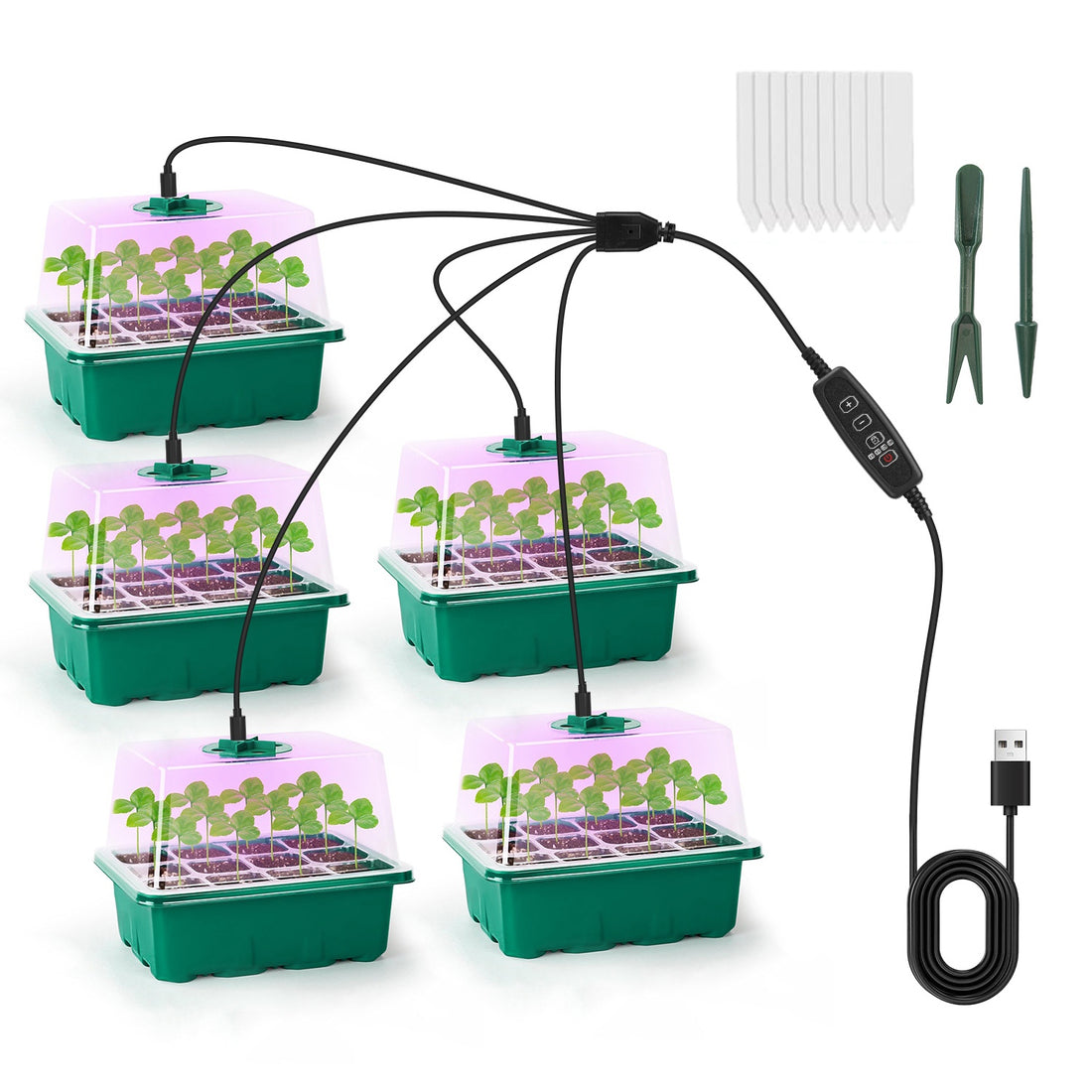 5Packs Seed Starter Tray For Spring Gardening With Grow Light Humidity