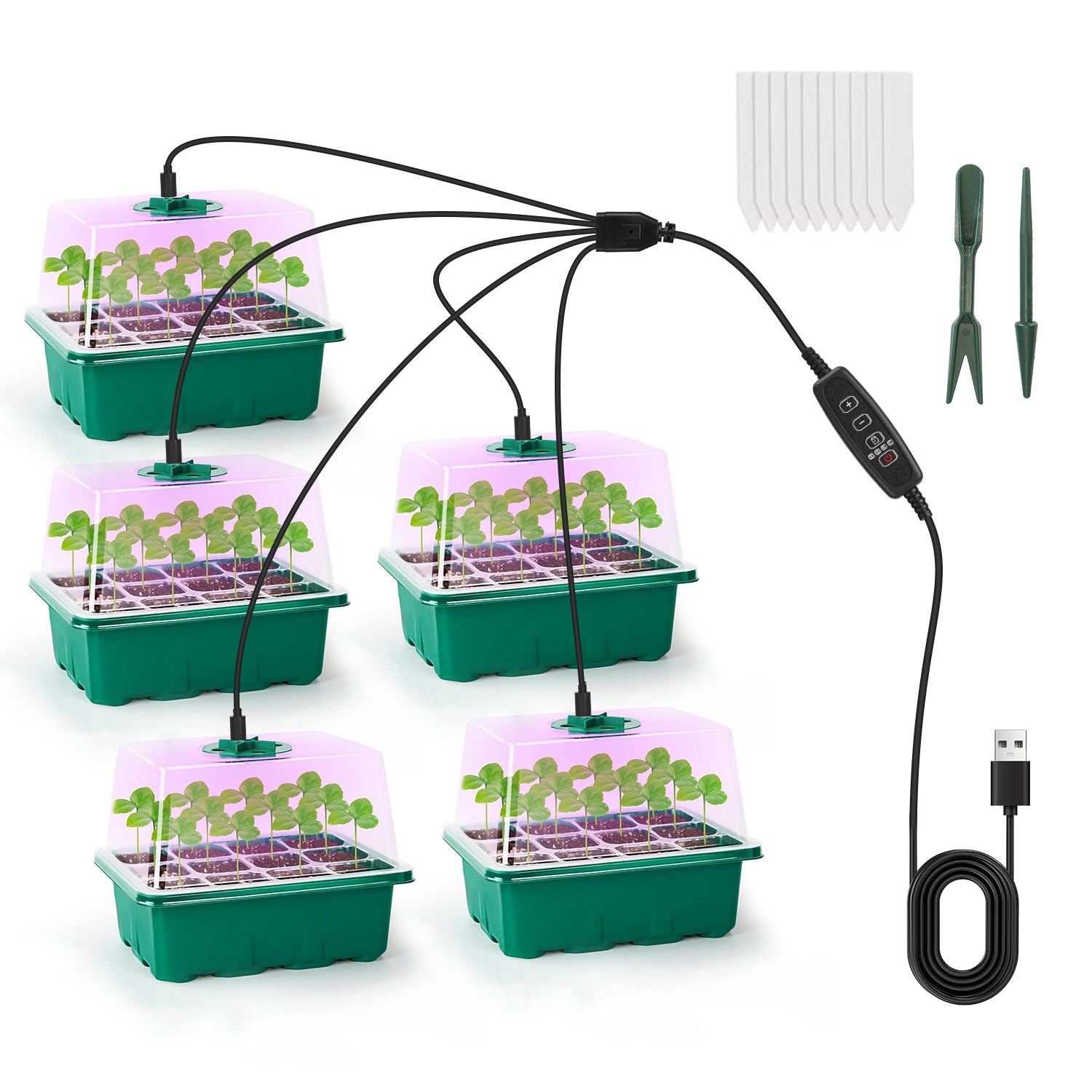 5Packs Seed Starter Tray For Spring Gardening With Grow Light Humidity