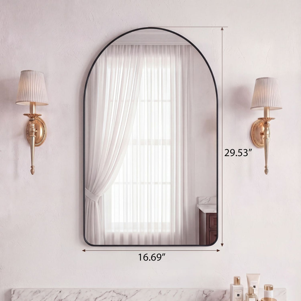 Arched Metal Frame Wall Mirror, Modern Bathroom Vanity Mirror Over Sink