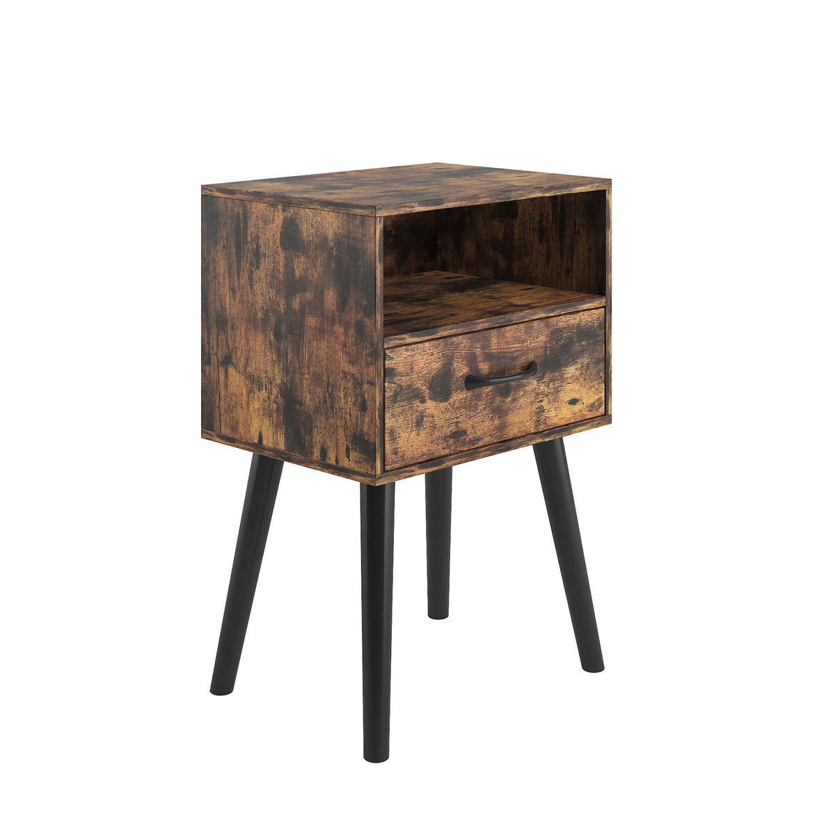 Mid-Century Nightstand Set of 2, Storage Drawer and Open Shelf