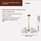 Rustic Wood-Finish Chandelier, Metal & Glass, 4, 6 or 8 Light