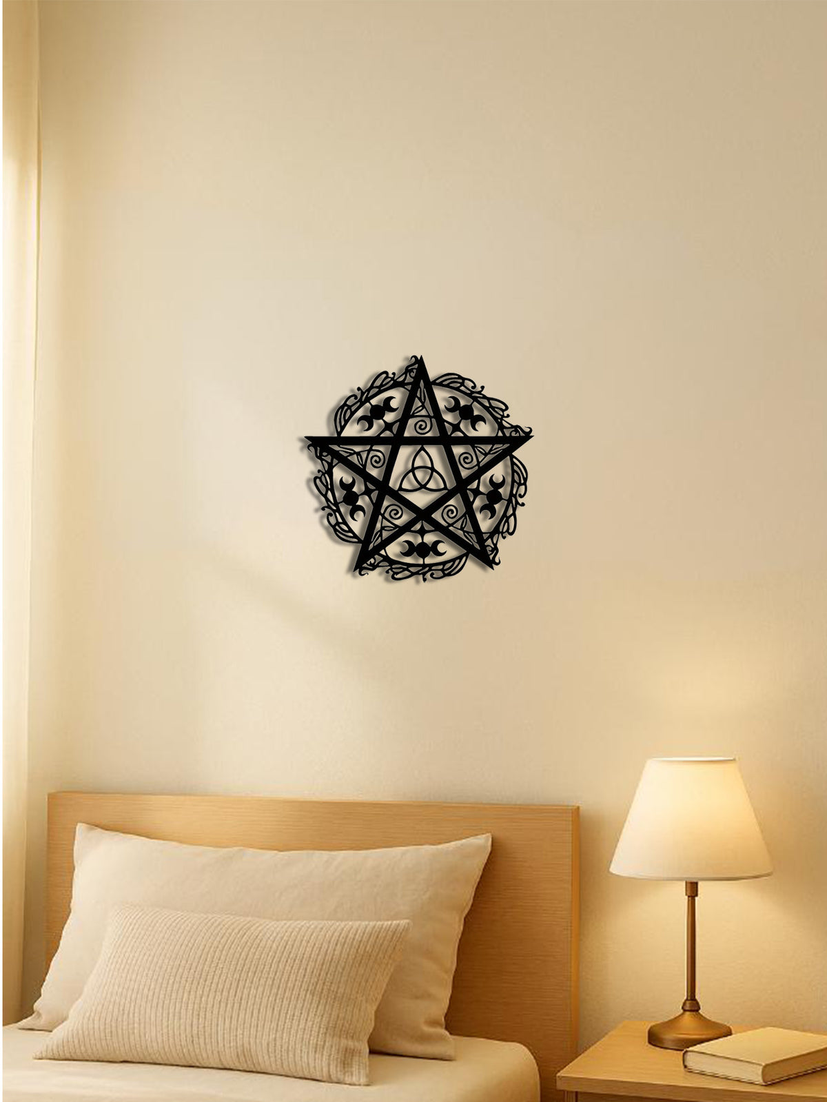 Triple Moon Pentagram Iron Wall Art, Celestial Metal Sculpture, for Living Room Wall — detail view 2