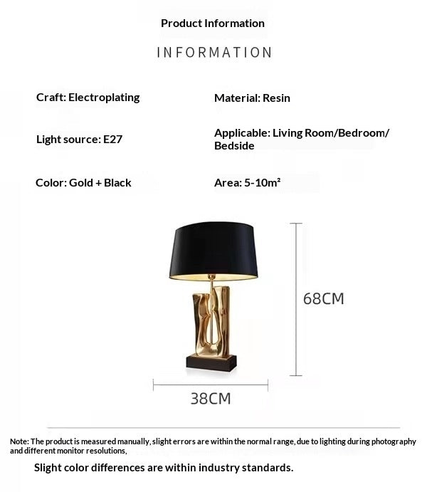 Sculptural Gold Resin Table Lamp, Black Drum Shade, 27 Inch