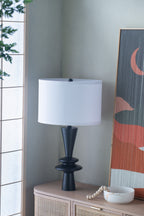 D15x26.7 Black Aluminum Table Lamp With Two Varying Round Accents And