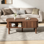 Scandinavian Coffee Table with Roller Door, Walnut Finish