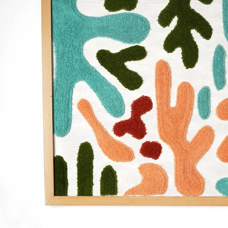 Organic Wood and Fabric Wall Art, Textured Decorative Accent, Multicolor, for Living Room — detail view