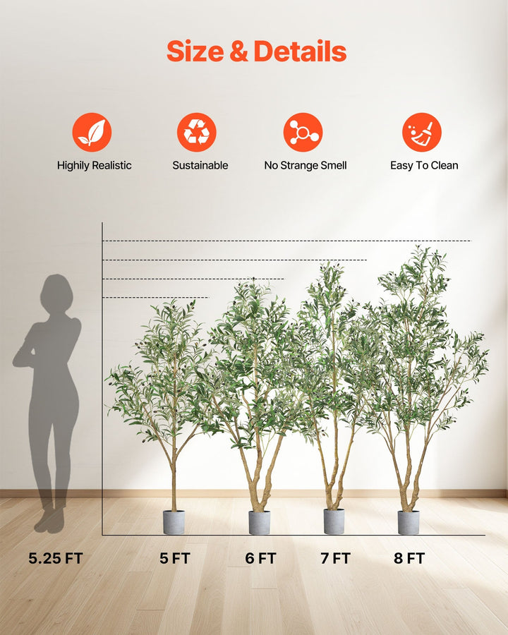 Dimension diagram for Artificial Olive Tree, 7 ft Faux Plant with Black Pot, Green, for Home Office
