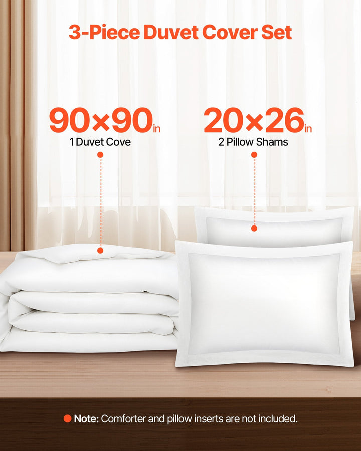 Dimension diagram for 3-Piece Queen Duvet Cover Set, Modern Bedding with 2 Pillow Shams, White, 90x90 in for Bedroom
