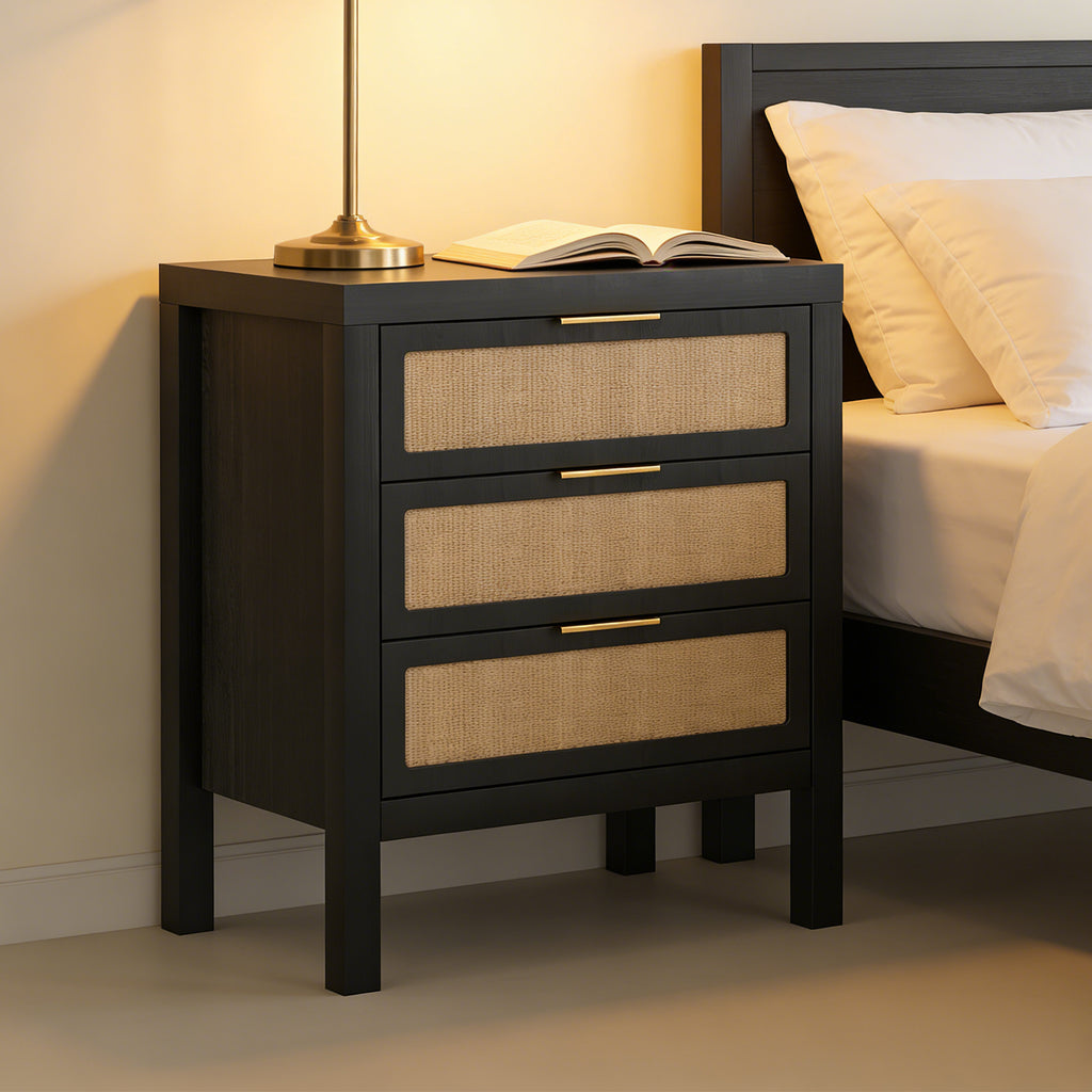 Three-Drawer Bedside Chest, Matte Black