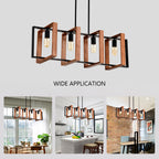 Rustic Wood & Black 4-Light Farmhouse Pendant Light, Kitchen Island Fixture
