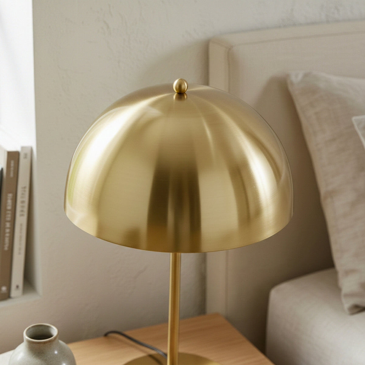 Minimalist Small Nightstand Table Lamp, Dimmable, Gold Finish — detail view