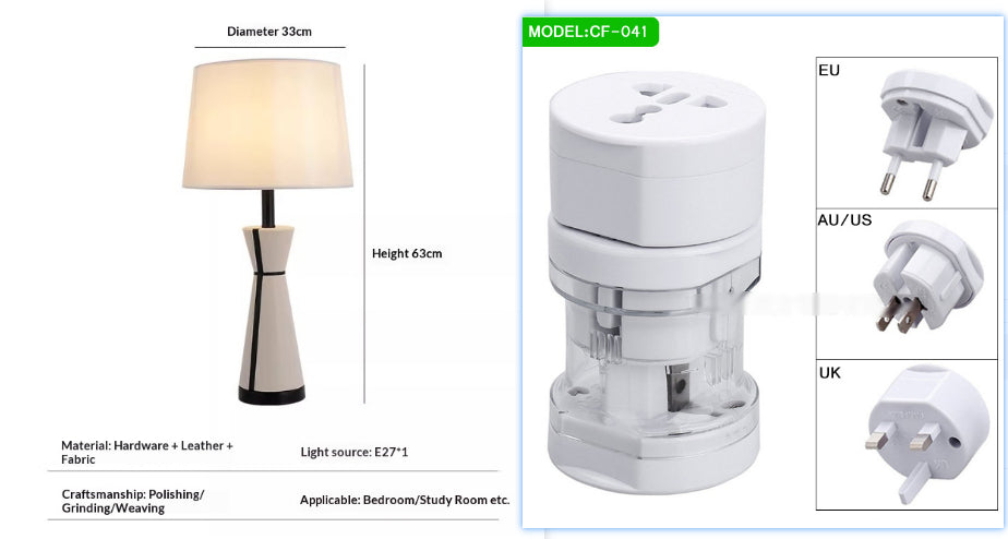 Leather-Wrapped Table Lamp, Cream with Black Piping, 25 Inch