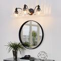 24 Inch 3-Light Vintage Bathroom Wall Sconce Elegant Black Metal And G