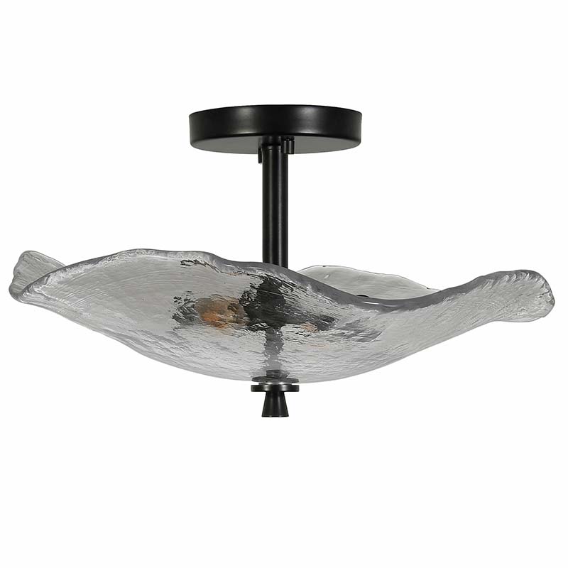 Gold Flower & Lotus Leaf Flush Mount Ceiling Light, Crystal-Style Glass Fixture