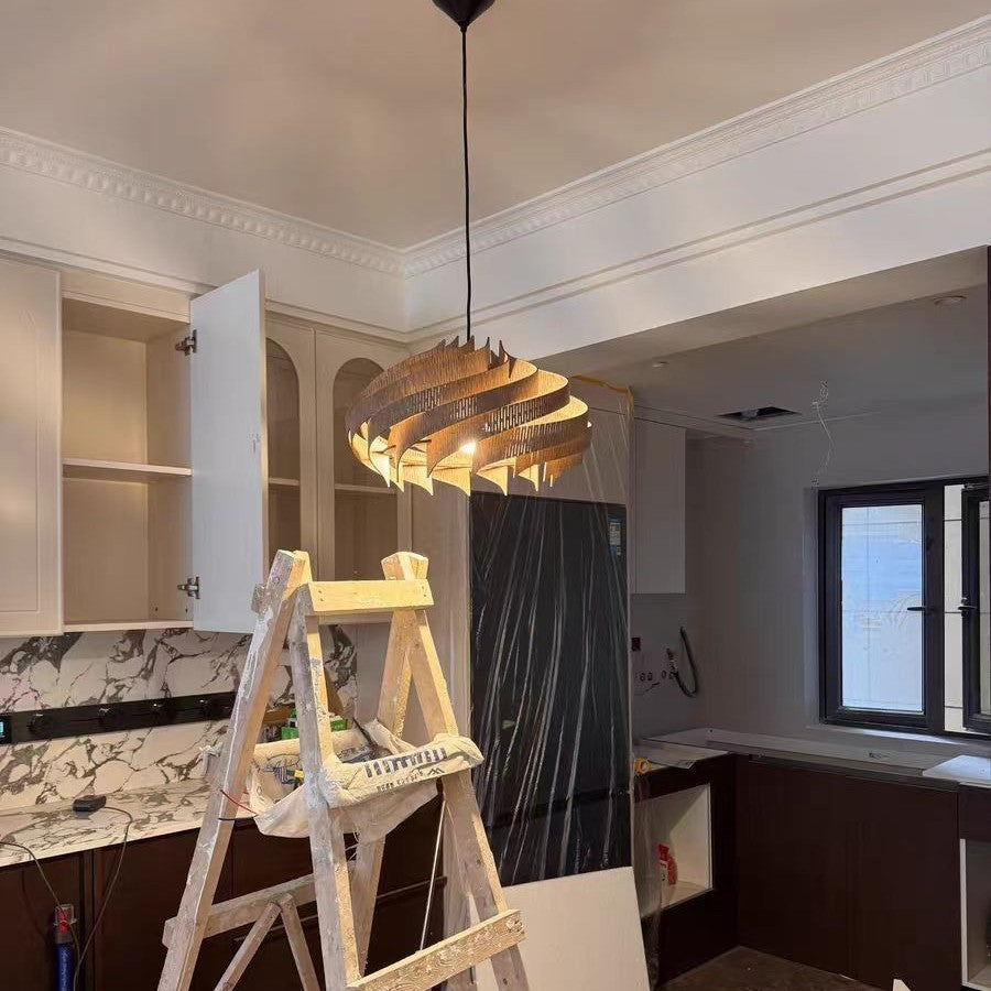 Retro Spiral Chandelier, Walnut-Tone or Cotton White