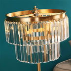 Copper Crystal Table Lamp, Tiered Prism Shade, 23 Inch