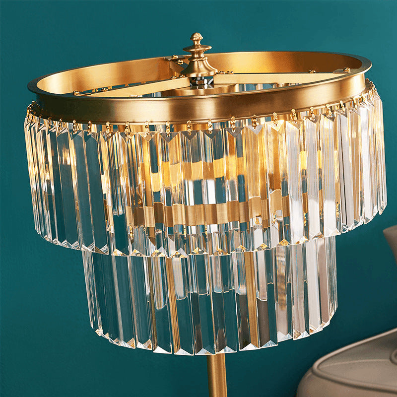 Copper Crystal Table Lamp, Tiered Prism Shade, 23 Inch